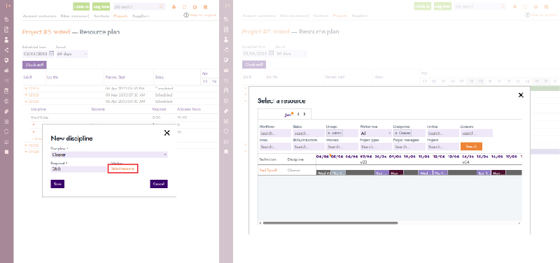 FieldInsight feature update showing filtered technician list by discipline in the Resource Planner