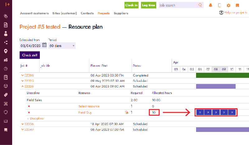 Feature update displaying shift-based allocated hours in FieldInsight’s Resource Planner view