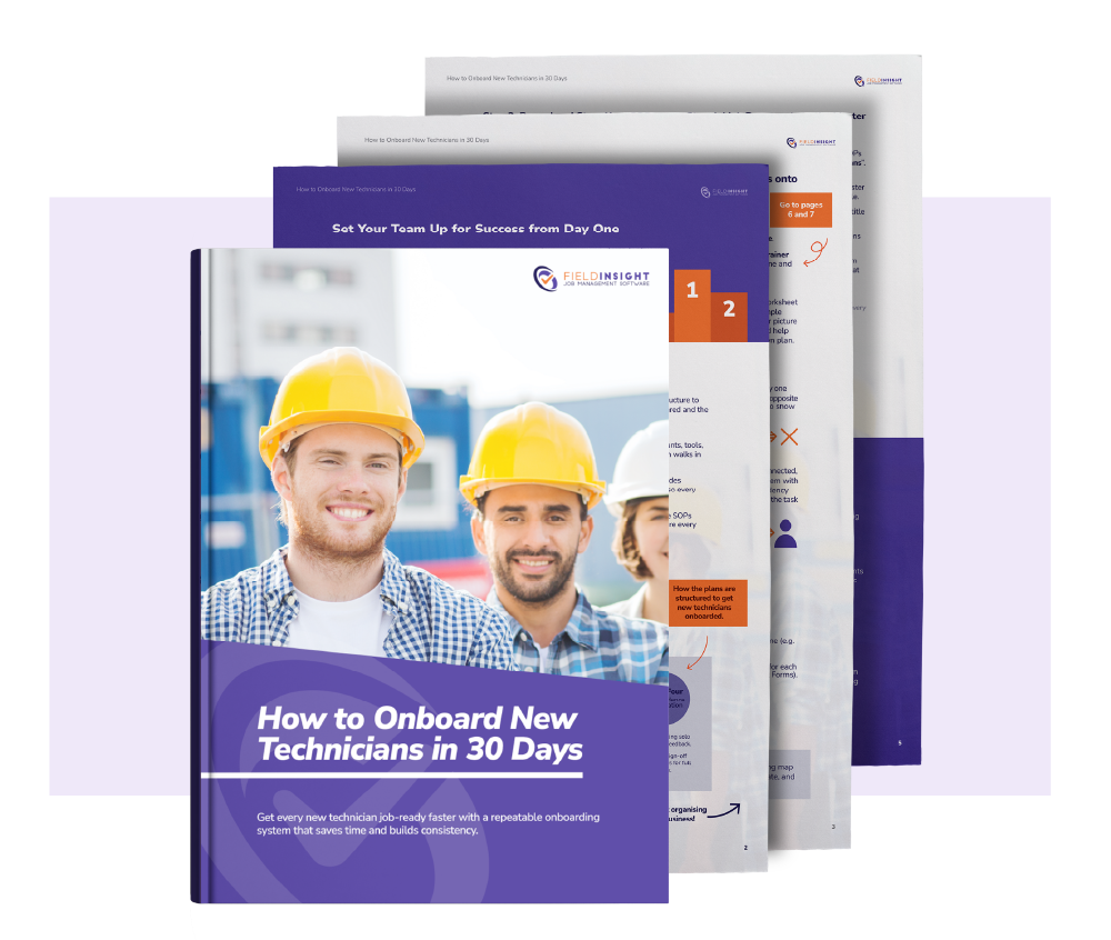 cover and a few pages of the lead magnet: How to Onboard Technicians in 30 Days