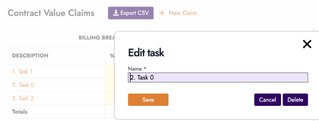 Delete a task from a Claim