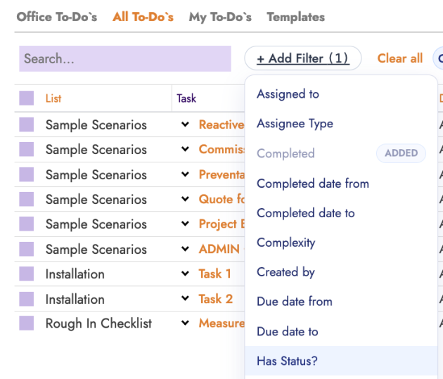 To Do Has status filter