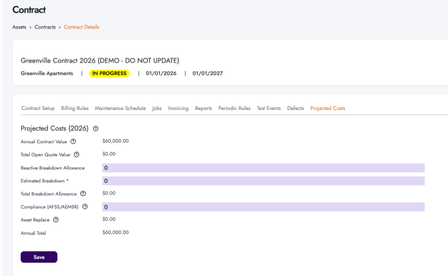project Costs tab
